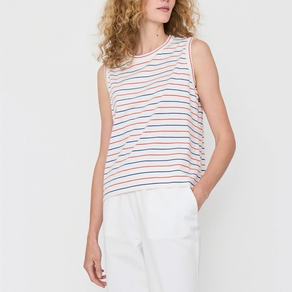 KULE The Tank Top Womens XS White Blue Red Sleeveless Stripe Crew neck Tee - Picture 2 of 13